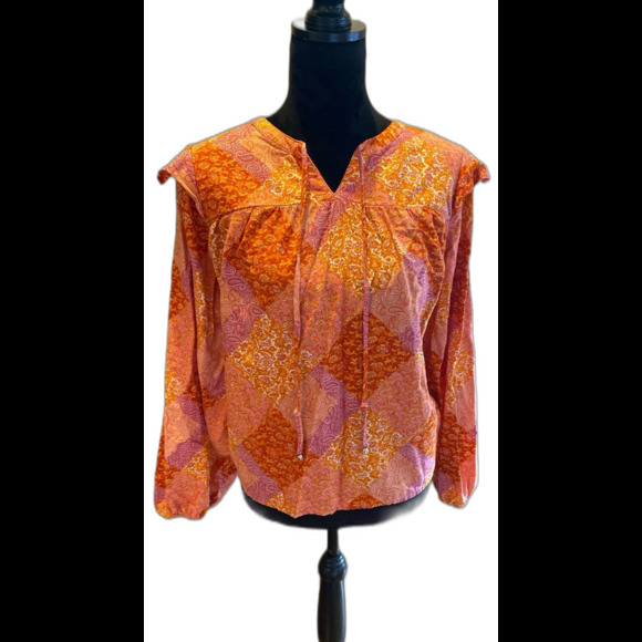 Time and Tru Blouse Plus Sz XL Pink Orange Paisley Boho Peasant Top Cottagecore - Picture 1 of 9